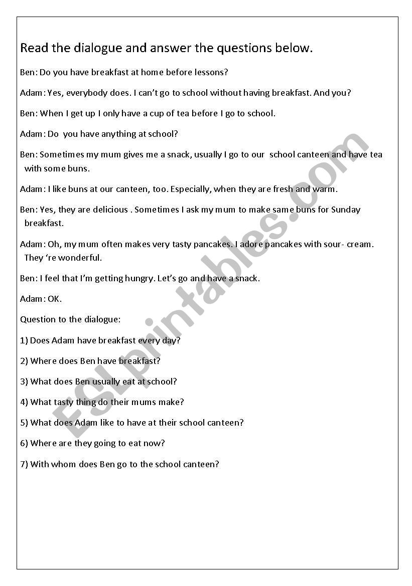 Daily routines worksheet