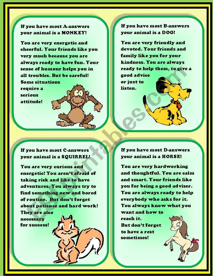 Funny Personality Test What Animal You Re Most Like Esl Worksheet By Mariyat