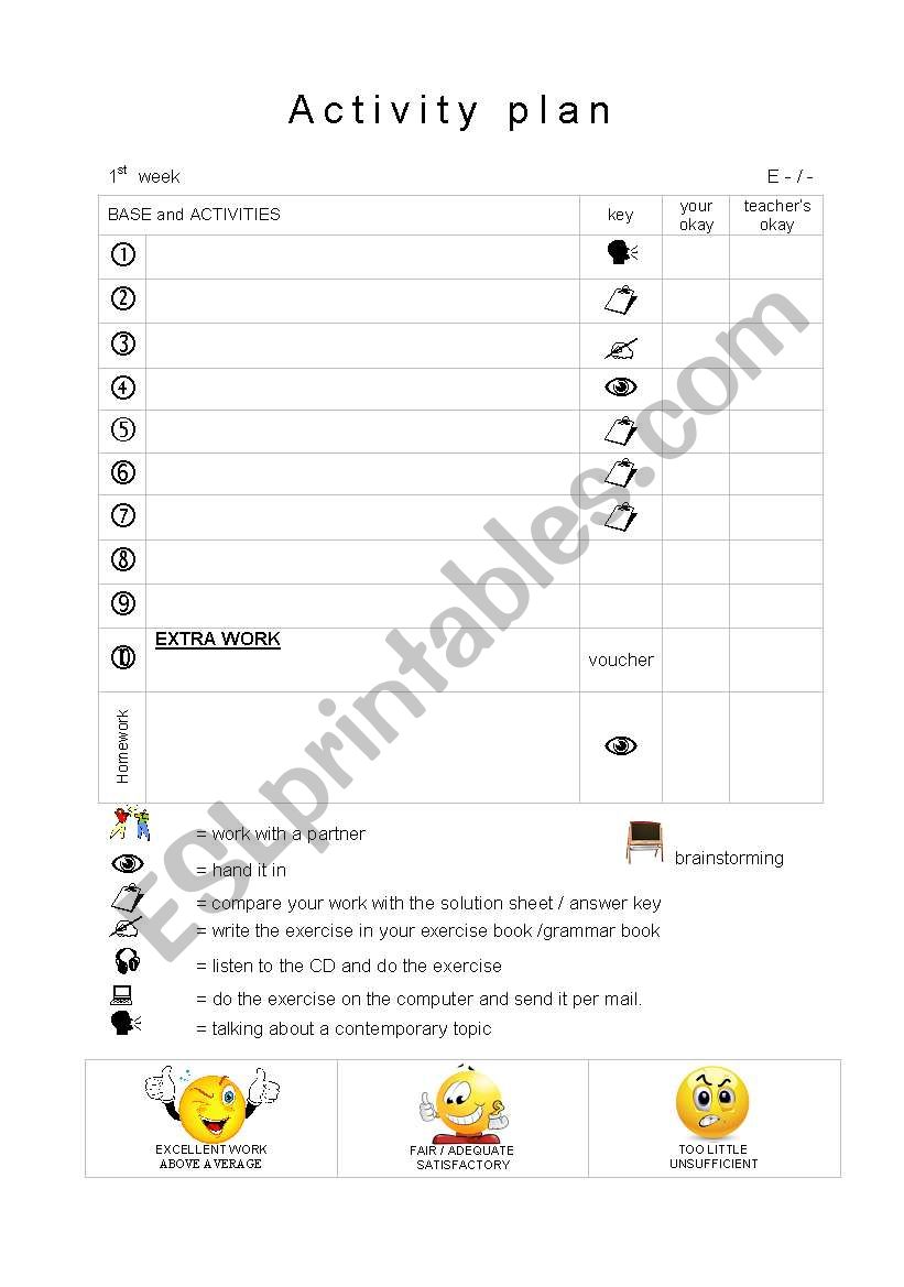 weekly schedule worksheet