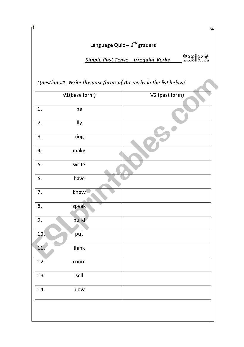 simple past  - irregular verbs