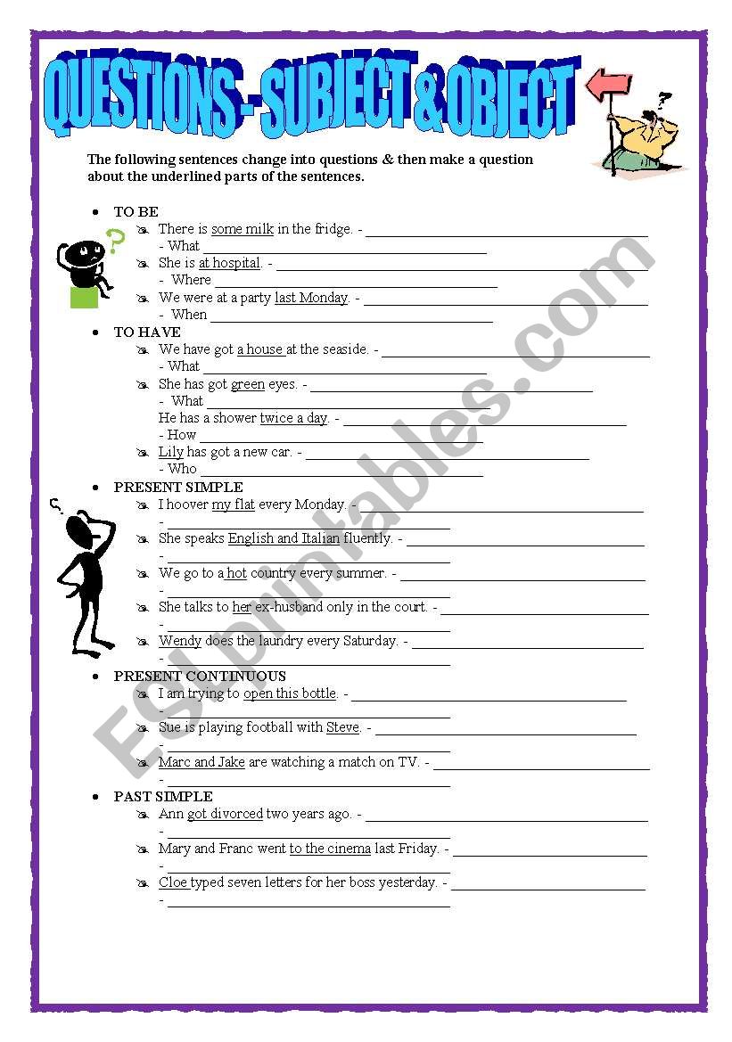 QUESTIONS - SUBJECT & OBJECT  worksheet