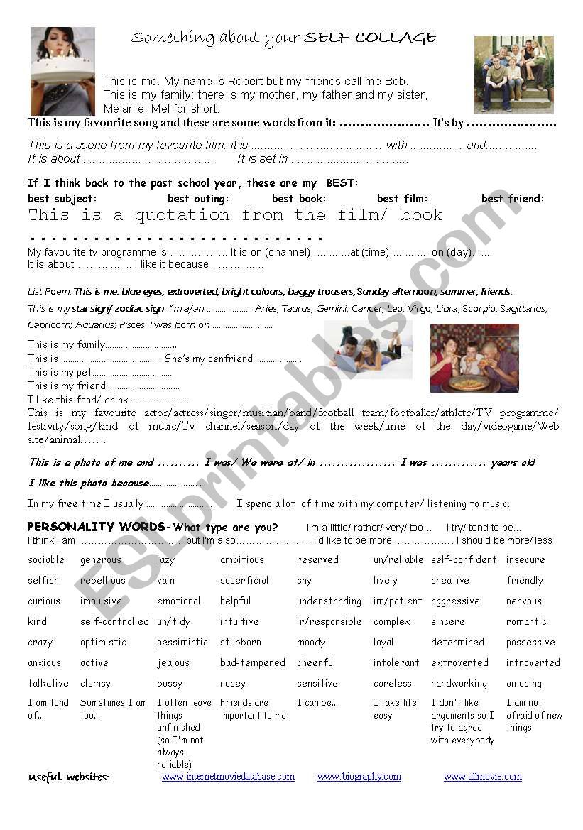 self collage worksheet