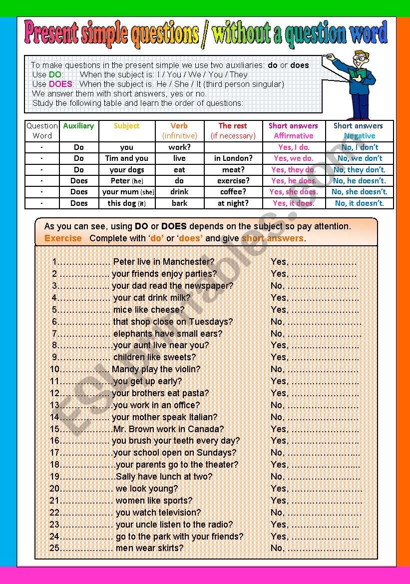 Present simple questions without a question word