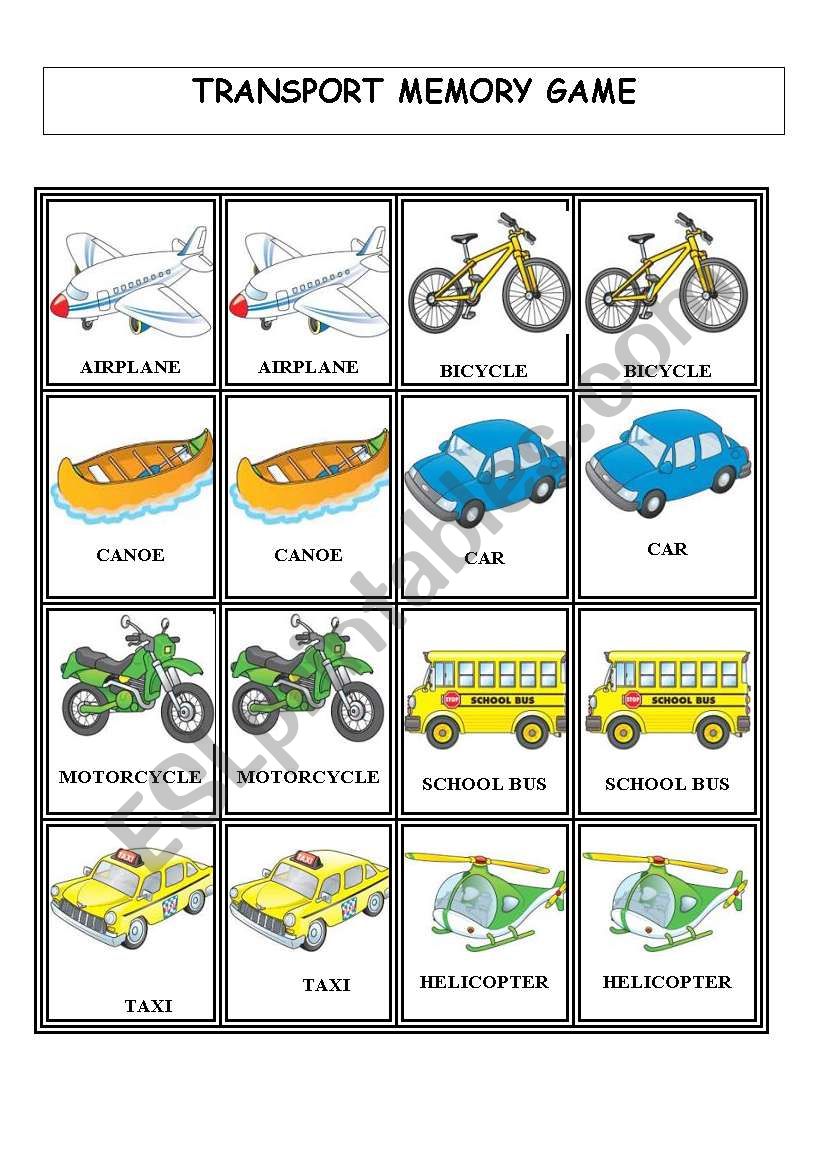 Transports - Memory Game worksheet