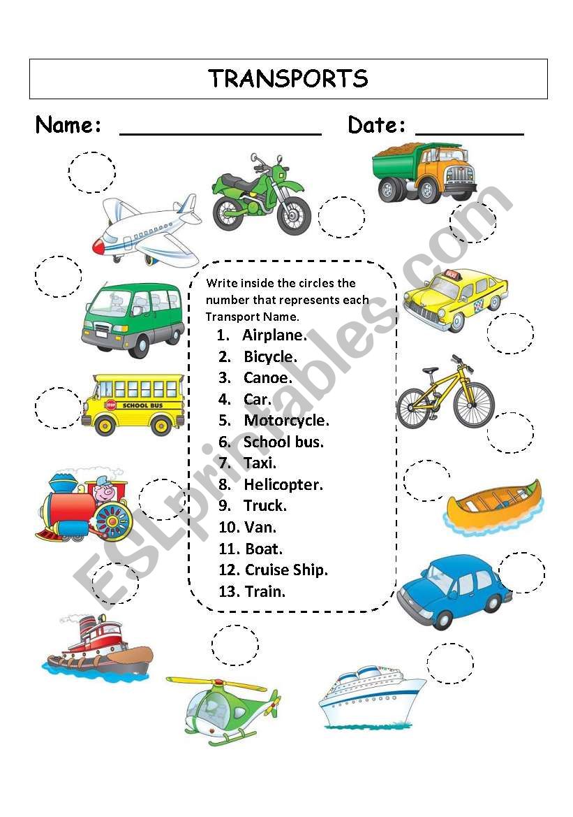 Transports - Matching game worksheet