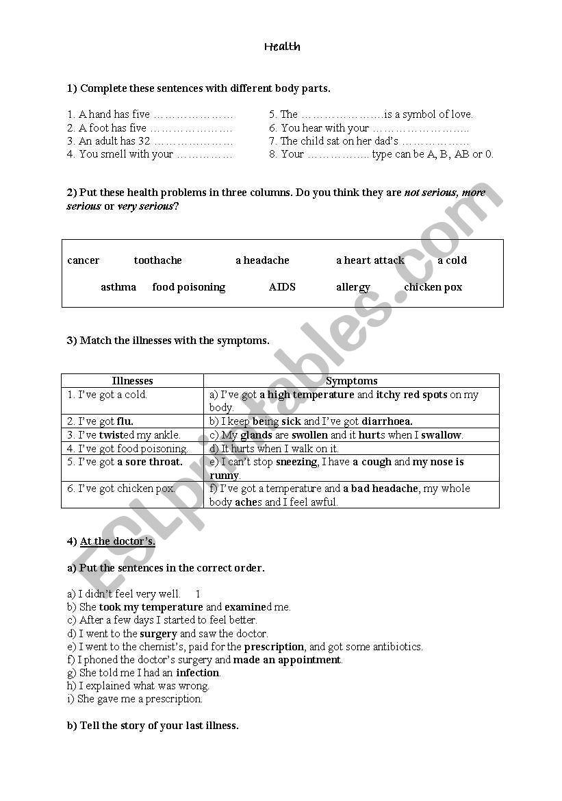 Health worksheet