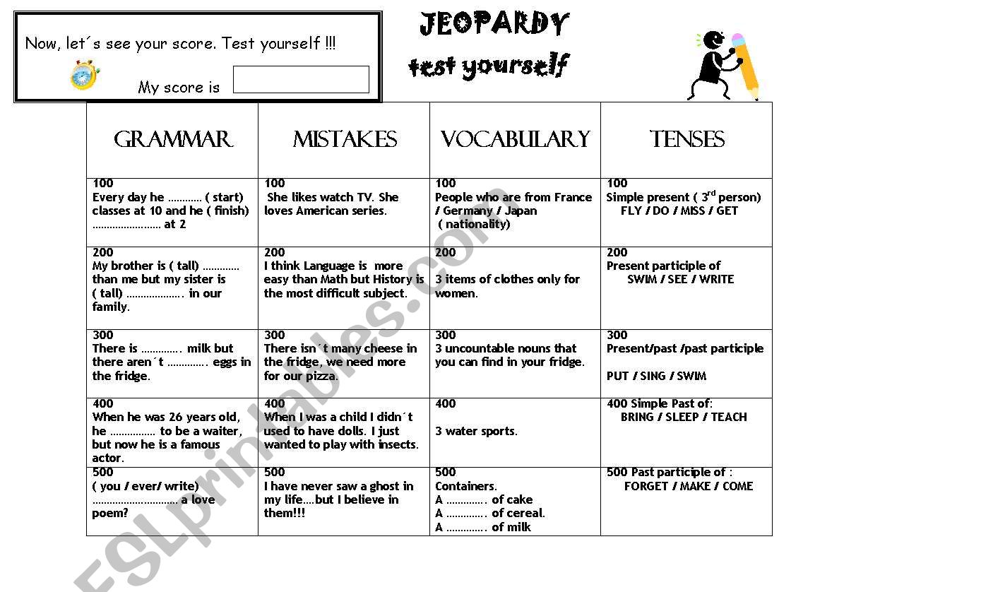 Jeopardy Game. Revision to start classes 