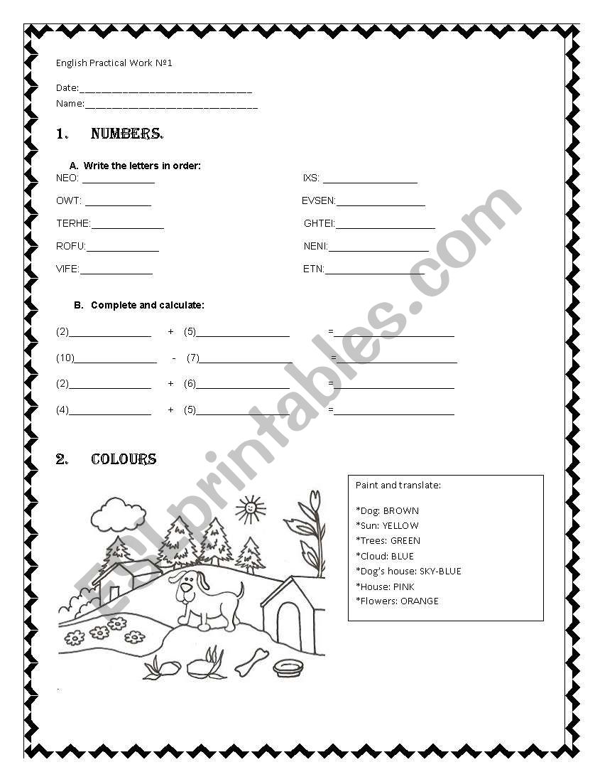 Number n colours worksheet