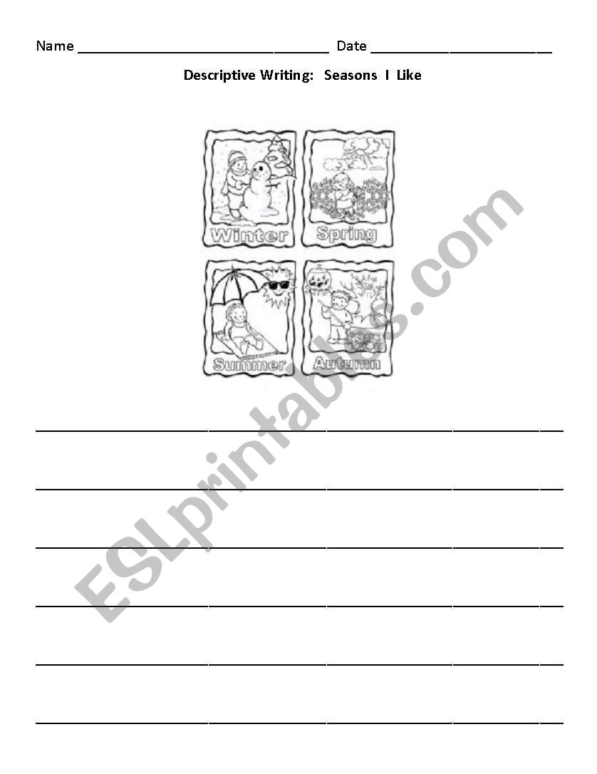 Descriptive Writing:  Seasons worksheet