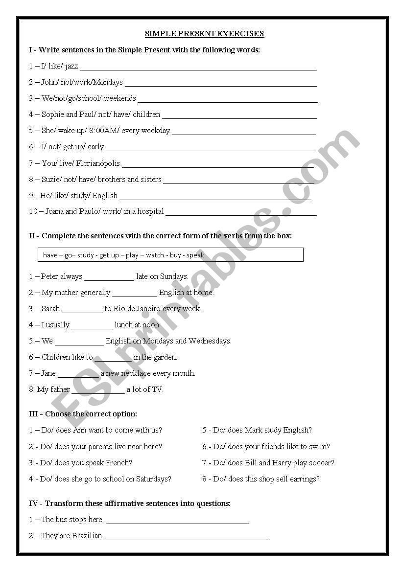 Simple Present Exercises worksheet