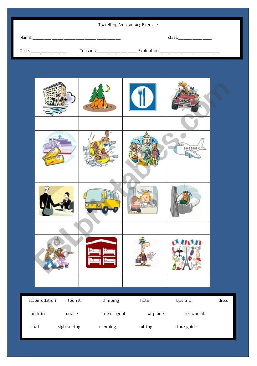 Travelling vocabulary worksheet