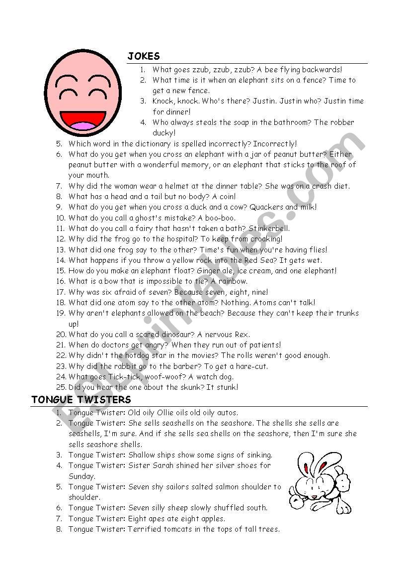 jokes & tongue twisters worksheet