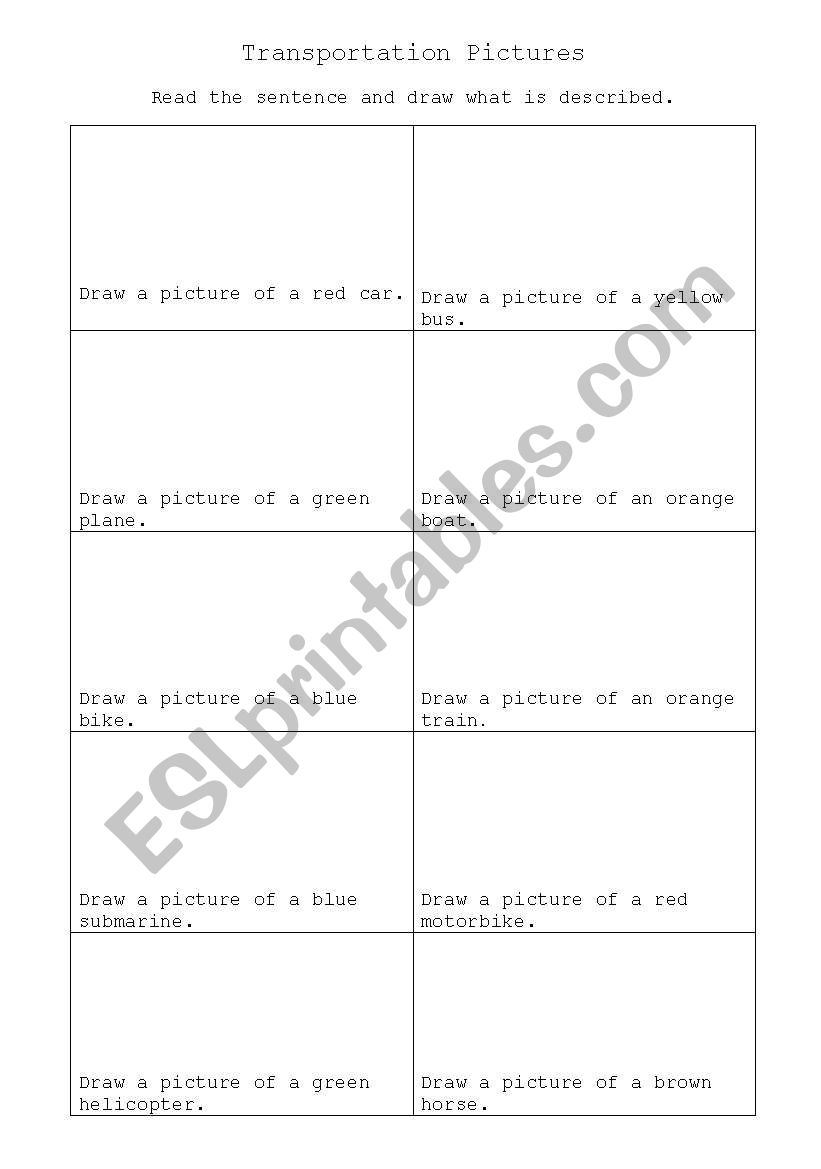 Transportation Reading Sheet worksheet