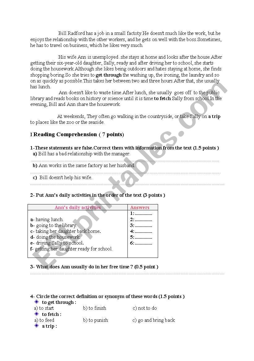 full term test worksheet