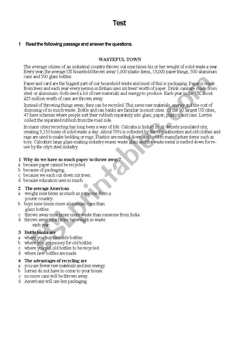 TEST worksheet