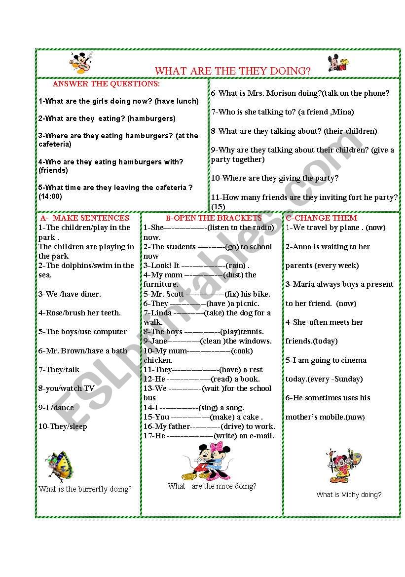 present continuous tense  worksheet