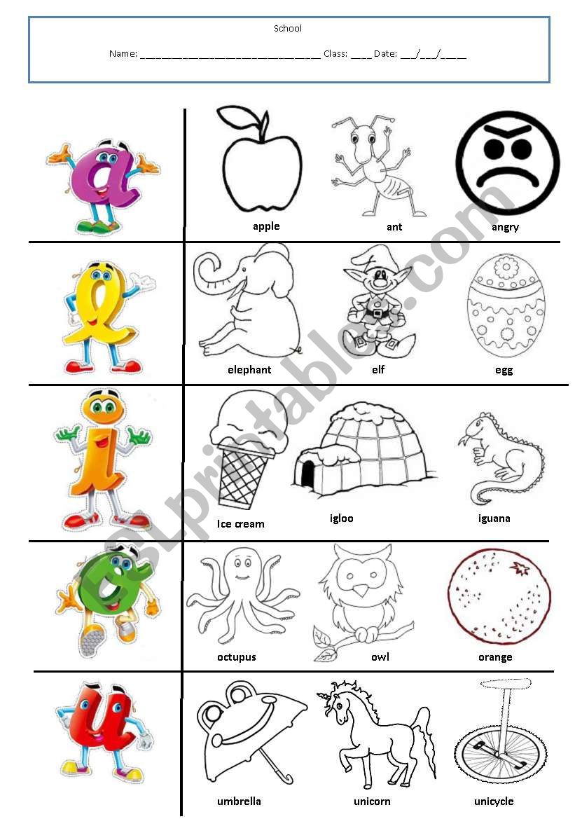 vowels worksheet