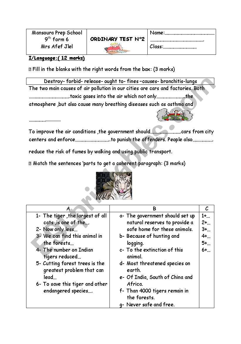 tests worksheet