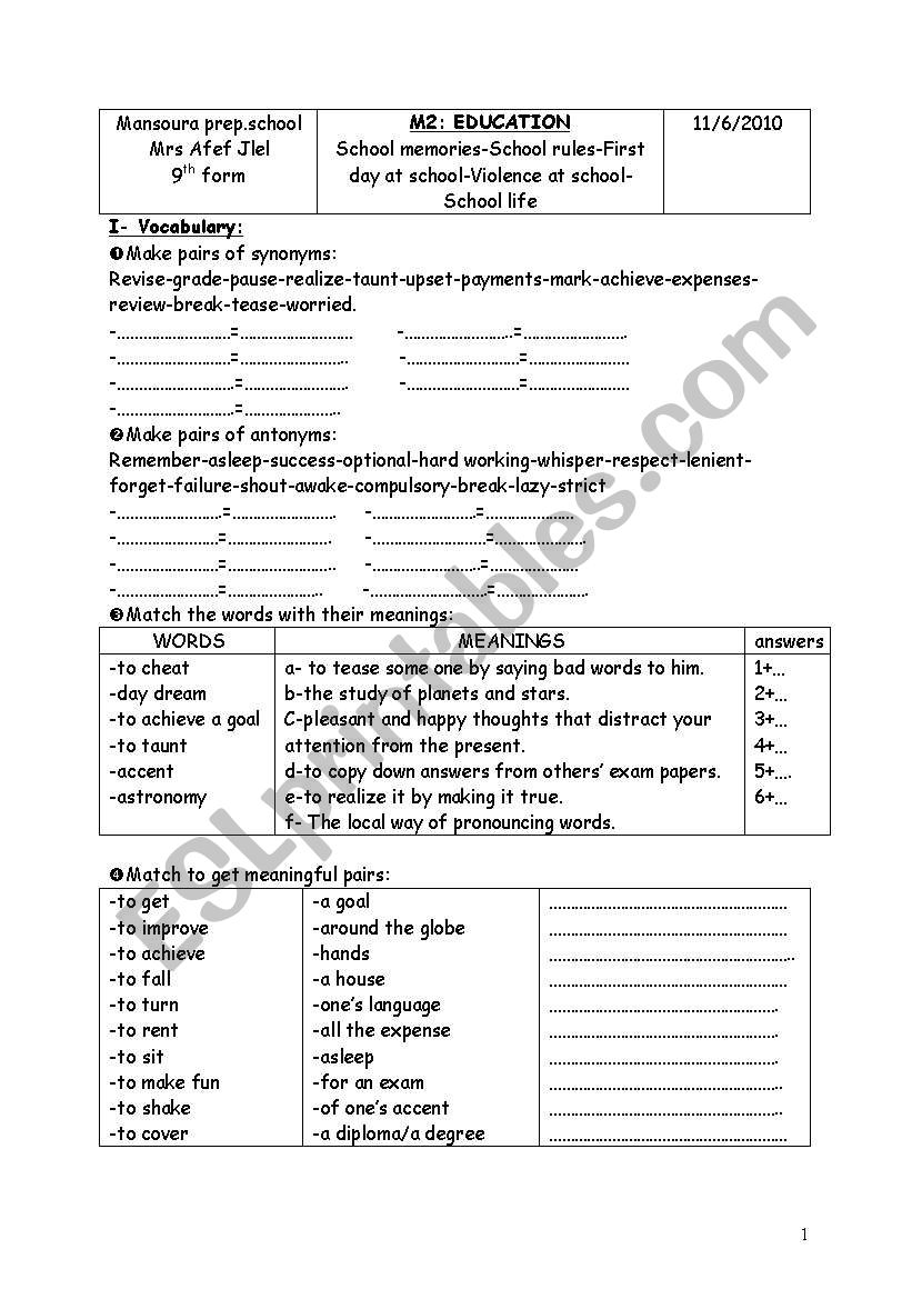 worksheet ( remedial work) worksheet