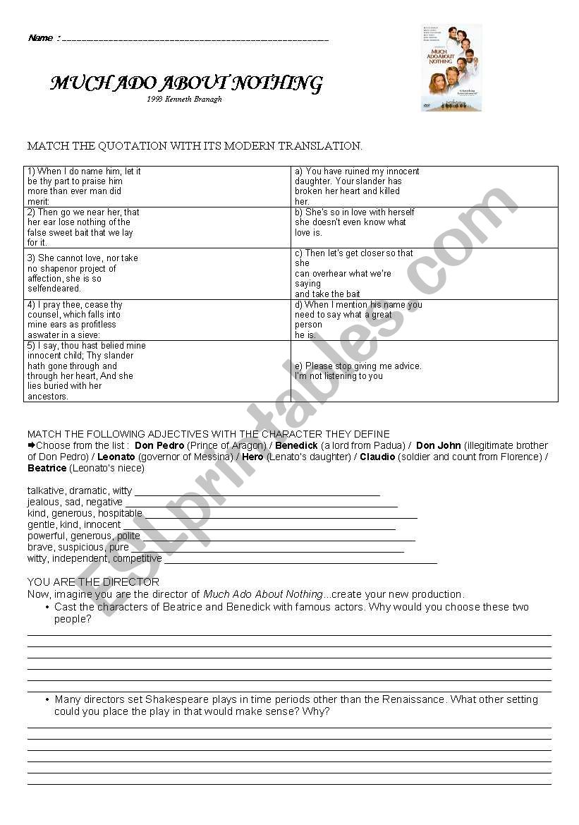 Much ado about nothing worksheet