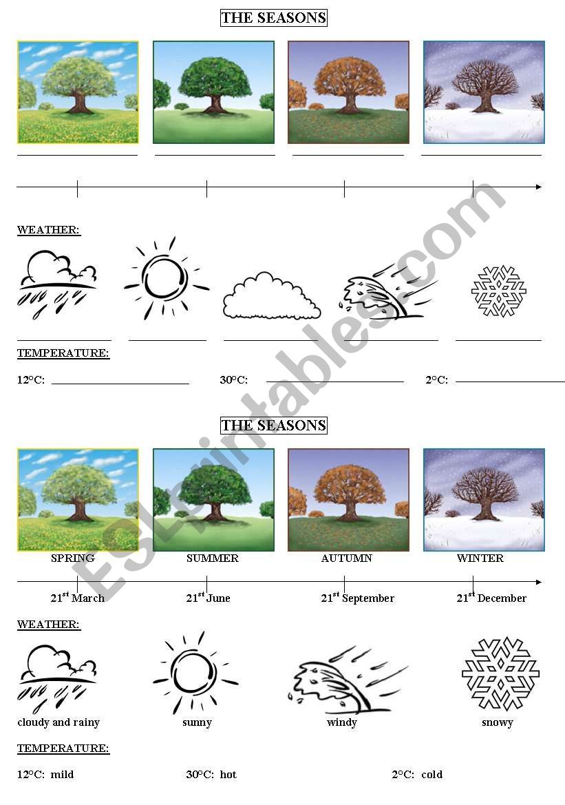 The 4 Seasons VOCAB + key worksheet