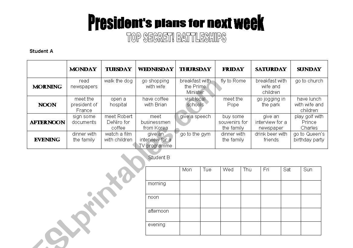 Top Secret Battleships worksheet