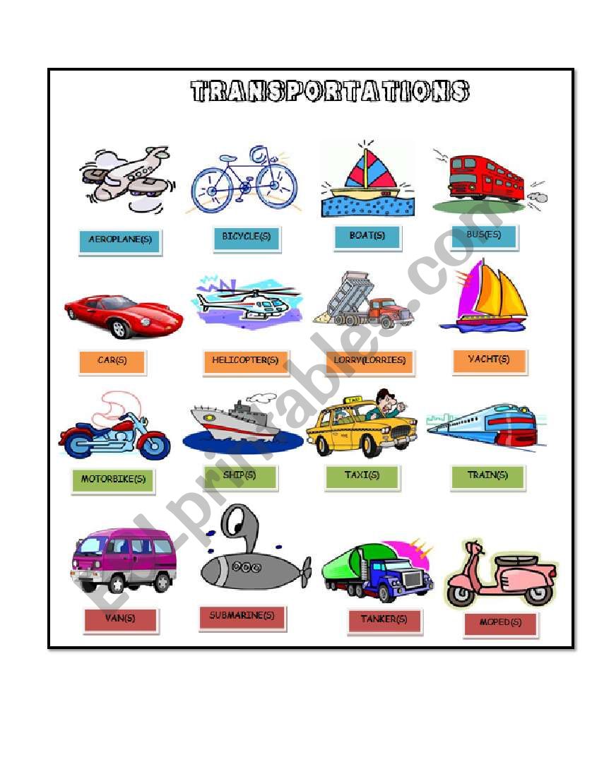 kinds of transportation worksheet