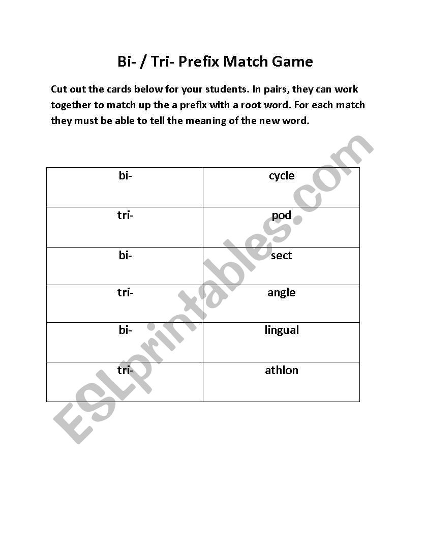 bi-/tri- prefix match game worksheet