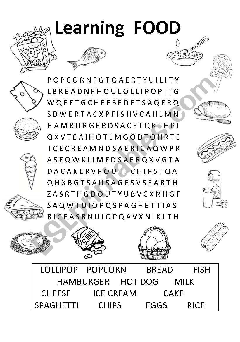 food wordsearch worksheet