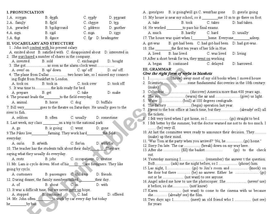 Extra Exercise for Tenses worksheet