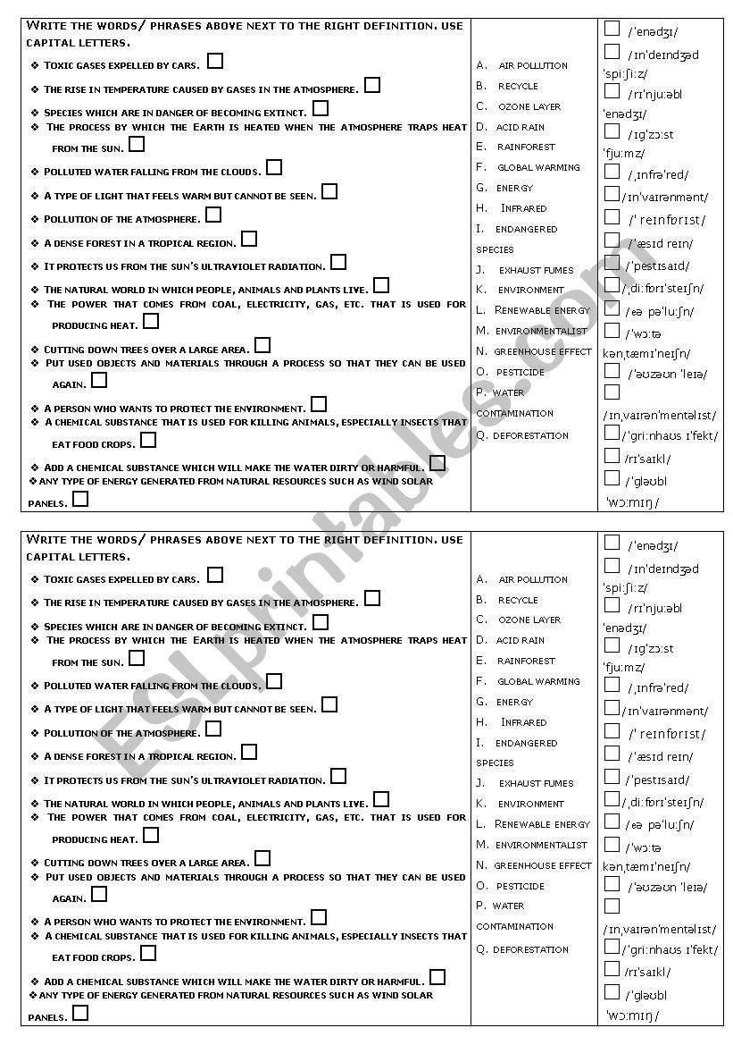 Global Warming  Matching exercice