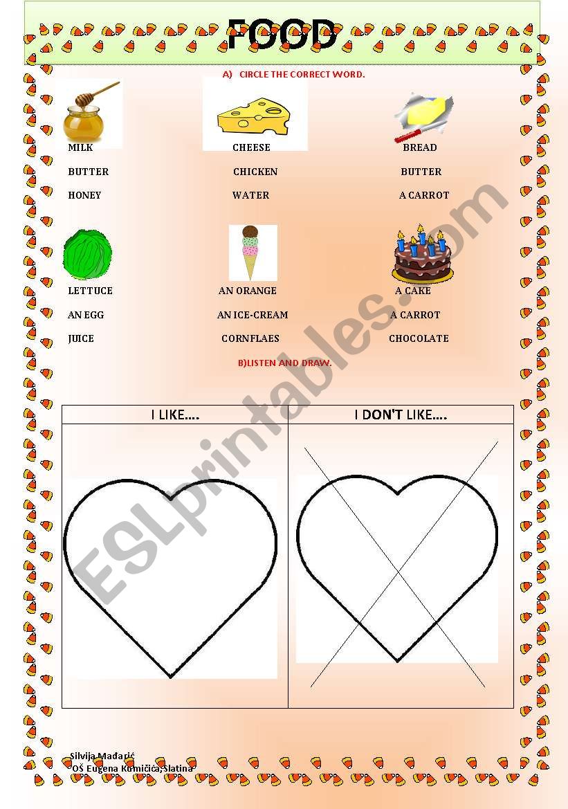 FOOD,I like,I dont like worksheet