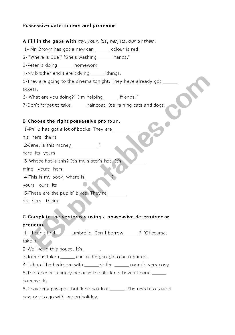 Possessive determiners and pronouns