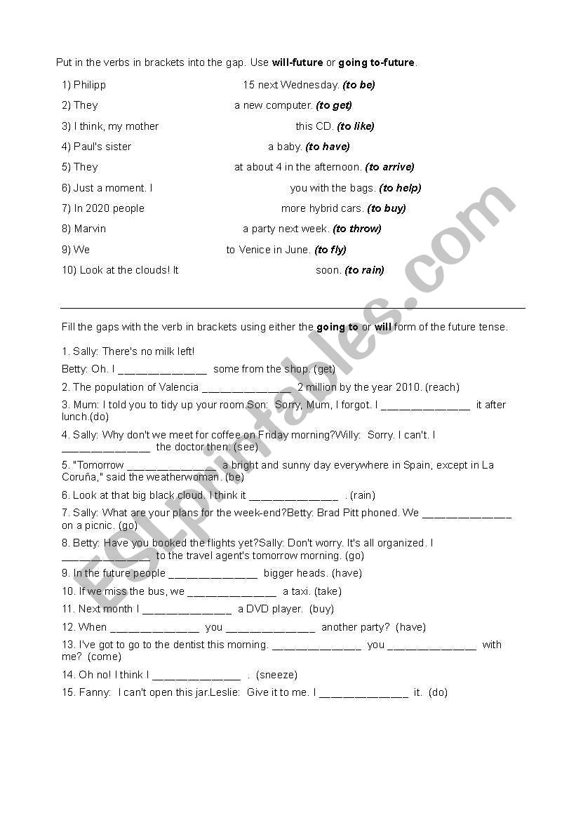 Will vs Going To worksheet