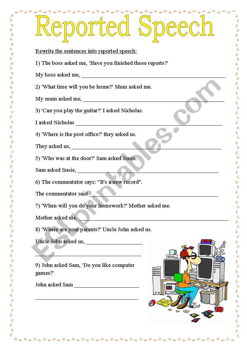 Reported Speech worksheet