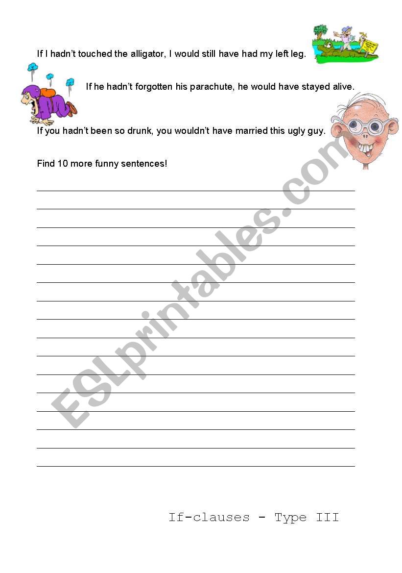 IF-CLAUSE Type 3 - funny sentences worksheet
