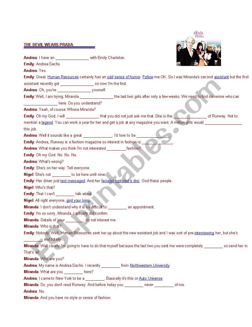 The Devil Wears Prada worksheet