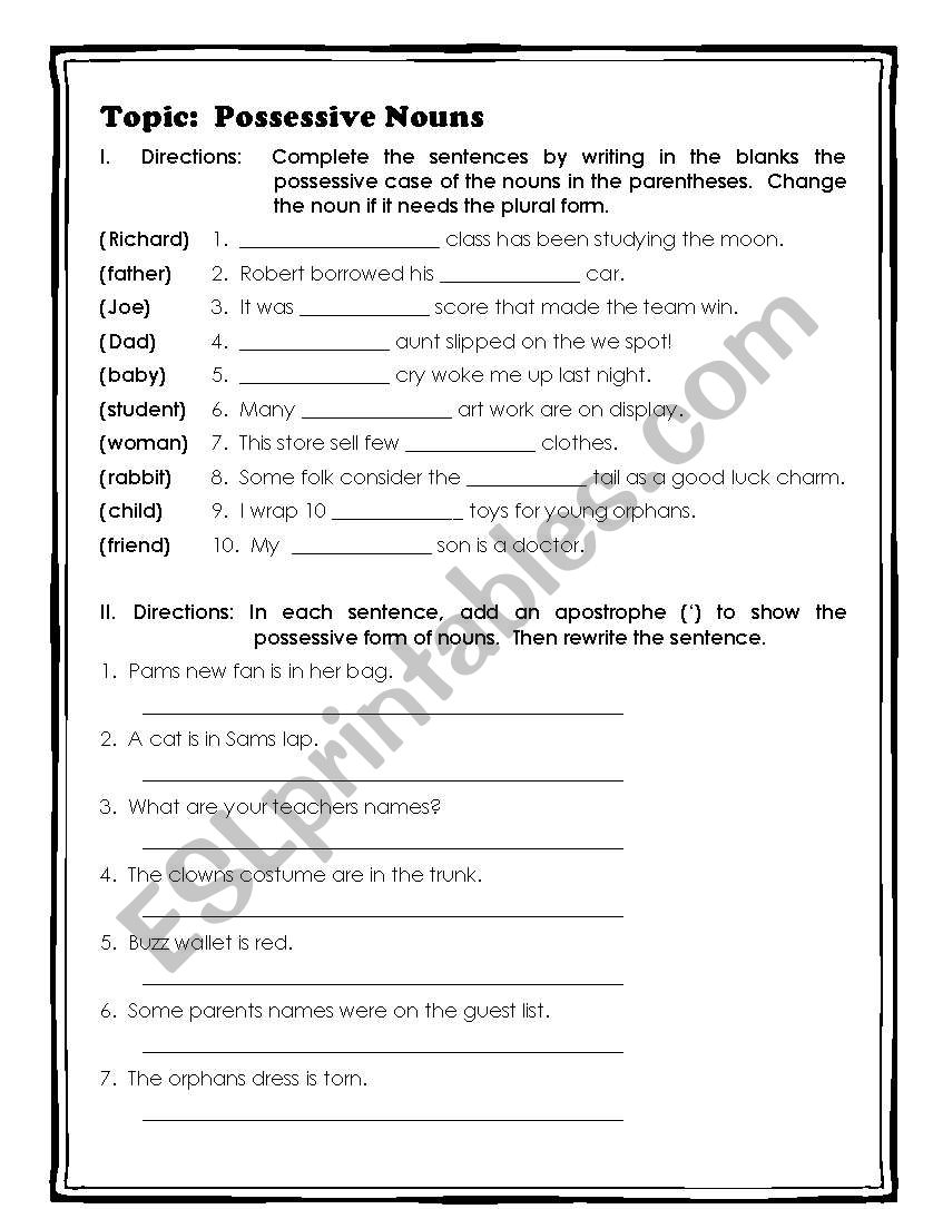 Possessive Nouns worksheet