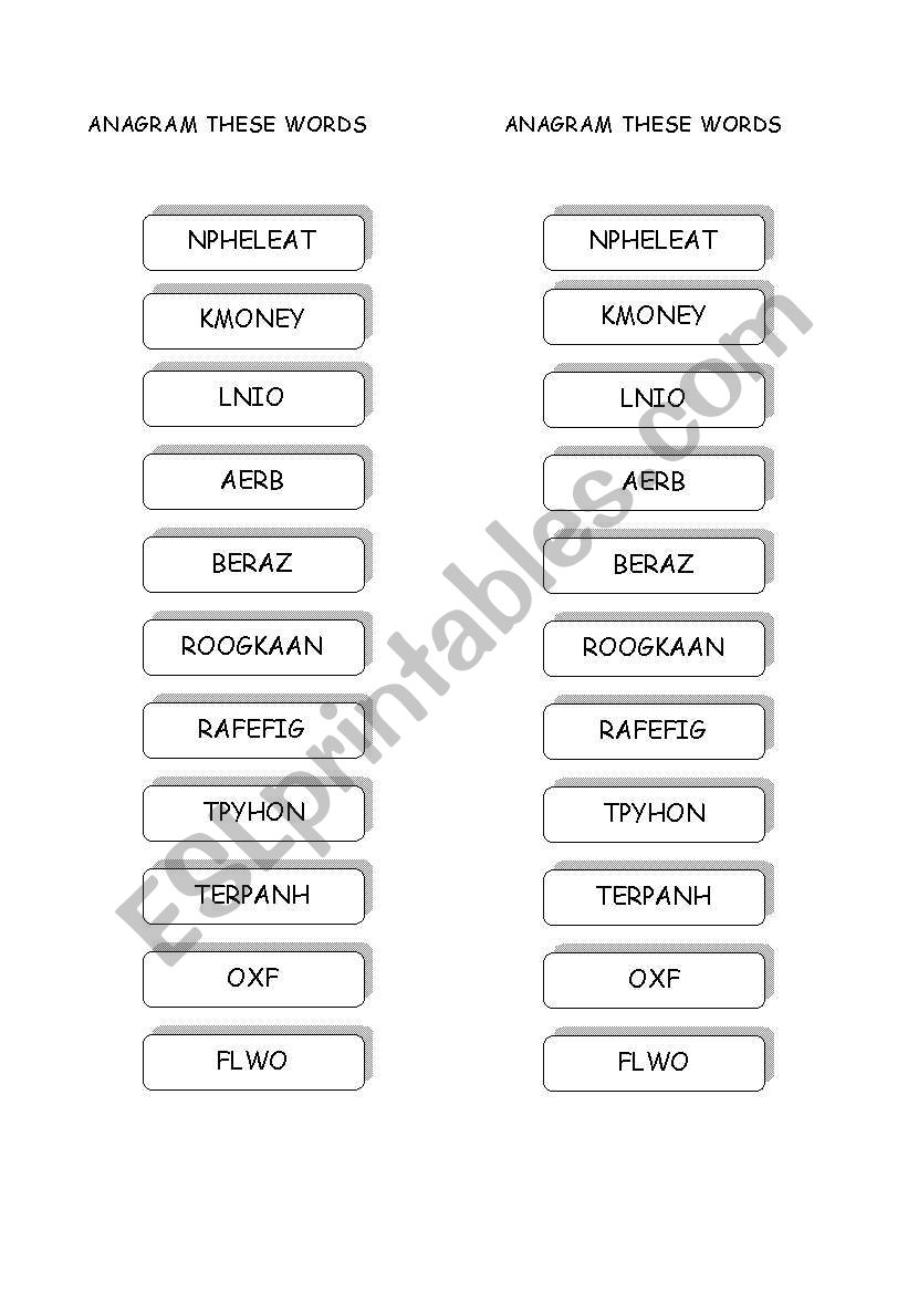 Anagram animals worksheet