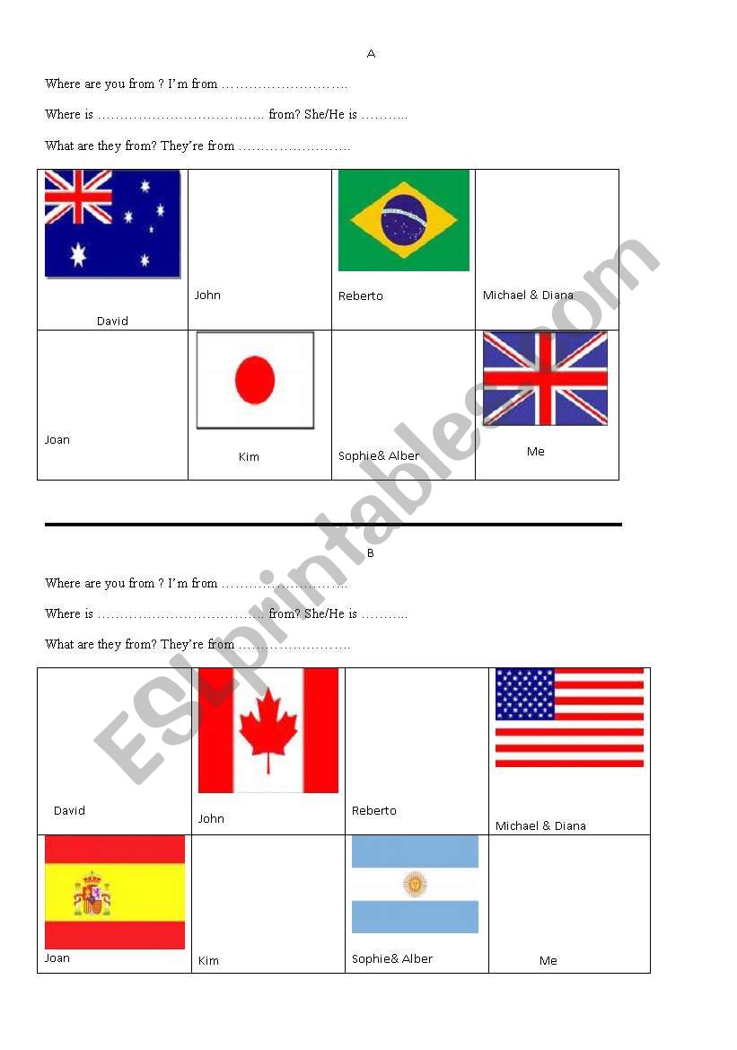 countries work sheet worksheet