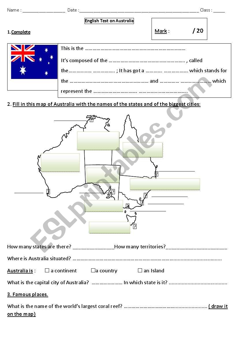 AUSTRALIA : TEST worksheet