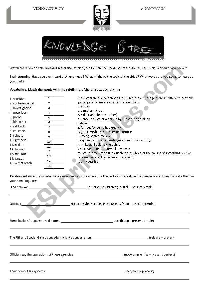 video activity: Anonymous worksheet