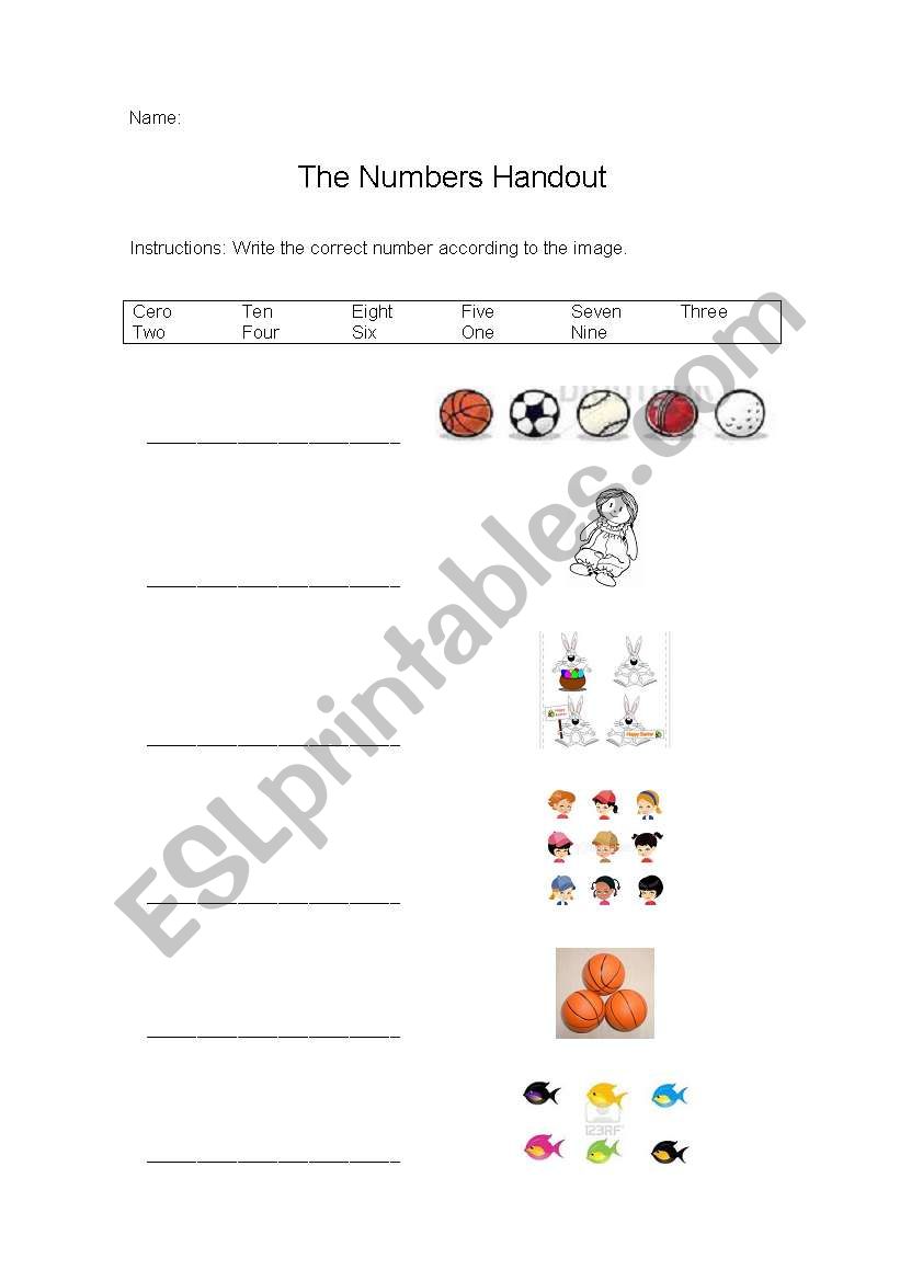 numbers worksheet