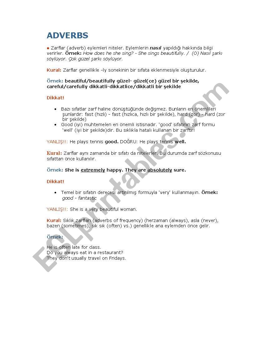 adverbs worksheet
