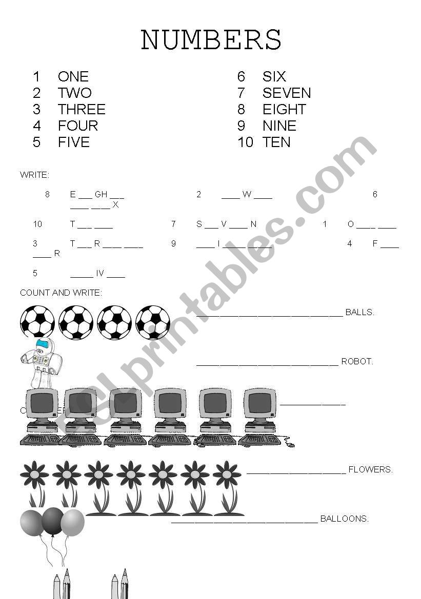 NUMBERS 1-10 worksheet