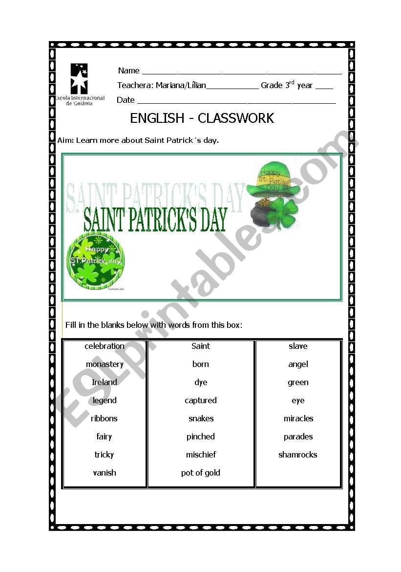 Activities about St. Patricks Day
