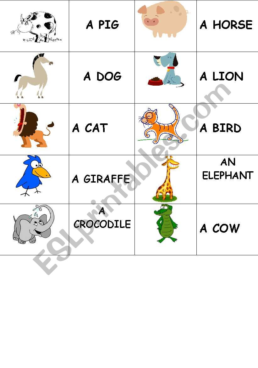 Animals domino worksheet