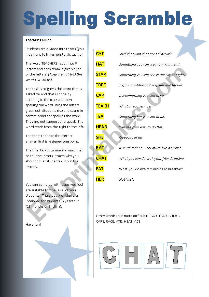 Spelling Scramble (Teachers) worksheet