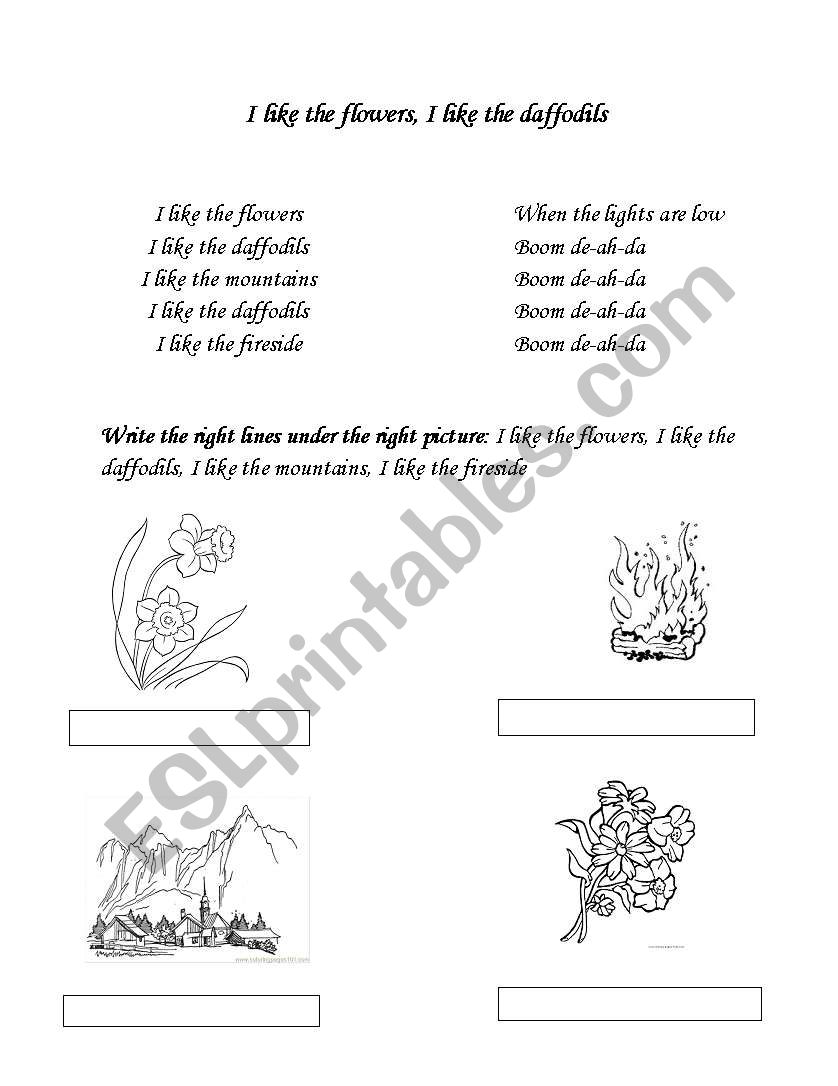 English worksheets I like the flowers, I like the daffodills