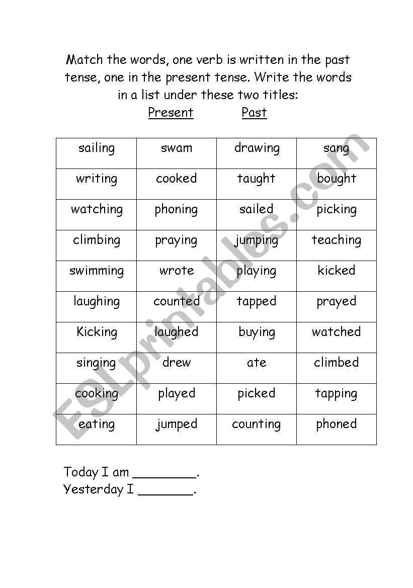 Match the Past and Present Verbs